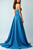 Load image into Gallery viewer, Blue Strapless Ruched Long Wedding Guest Dress with Slit