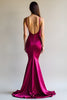 Load image into Gallery viewer, Sheath Spaghetti Straps Fuchsia Satin Long Prom Dress