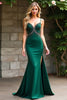 Load image into Gallery viewer, Dark Green Beaded Spaghetti Straps Long Prom Dress with Slit