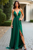 Load image into Gallery viewer, Dark Green A Line Deep V-Neck Long Prom Dress with Slit