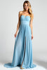 Load image into Gallery viewer, Blue A Line Strapless Keyhole Pleated Chiffon Bridesmaid Dress with Slit