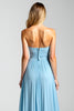 Load image into Gallery viewer, Blue A Line Strapless Keyhole Pleated Chiffon Bridesmaid Dress with Slit