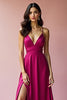 Load image into Gallery viewer, Fuchsia A Line Long Satin Prom Dress with Slit