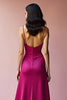 Load image into Gallery viewer, Fuchsia A Line Long Satin Prom Dress with Slit