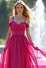 Load image into Gallery viewer, Fuchsia Cold Shoulder A Line Long Tulle Prom Dress