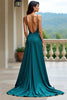 Load image into Gallery viewer, Peacock Green Backless V-Neck Long Prom Dress with Slit