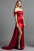 Load image into Gallery viewer, Red Satin Off the Shoulder Long Prom Dress with Slit