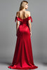 Load image into Gallery viewer, Red Satin Off the Shoulder Long Prom Dress with Slit