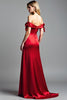 Load image into Gallery viewer, Red Satin Off the Shoulder Long Prom Dress with Slit