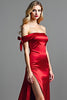 Load image into Gallery viewer, Red Satin Off the Shoulder Long Prom Dress with Slit