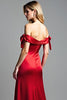 Load image into Gallery viewer, Red Satin Off the Shoulder Long Prom Dress with Slit