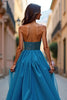 Load image into Gallery viewer, A Line Blue Ruched Strapless Long Prom Dress with Slit