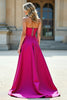 Load image into Gallery viewer, Sweetheart Satin Fuchsia A Line Long Prom Dress with Slit