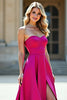 Load image into Gallery viewer, Sweetheart Satin Fuchsia A Line Long Prom Dress with Slit