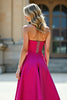 Load image into Gallery viewer, Sweetheart Satin Fuchsia A Line Long Prom Dress with Slit