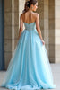 Load image into Gallery viewer, Sweetheart Light Blue A Line Long Beaded Prom Dress with Slit