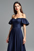 Load image into Gallery viewer, Navy Beaded Off the Shoulder A Line Long Formal Dress