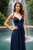 Load image into Gallery viewer, Navy A Line Long Chiffon Wedding Guest Dress