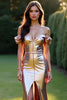 Load image into Gallery viewer, Rose Golden Off the Shoulder Sheath Long Prom Dress with Slit