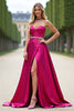 Load image into Gallery viewer, Fuchsia A Line Strapless Long Prom Dress with Slit