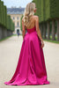 Load image into Gallery viewer, Fuchsia A Line Strapless Long Prom Dress with Slit