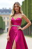 Load image into Gallery viewer, Fuchsia A Line Strapless Long Prom Dress with Slit