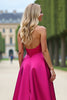 Load image into Gallery viewer, Fuchsia A Line Strapless Long Prom Dress with Slit