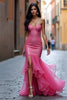 Load image into Gallery viewer, Sparkly Hot Pink Strapless Long Prom Dress with Slit