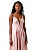 Load image into Gallery viewer, Blush A Line Spaghetti Straps Long Satin Wedding Guest Dress