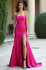 Load image into Gallery viewer, Fuchsia Spaghetti Straps Square Neck Long Prom Dress with Slit