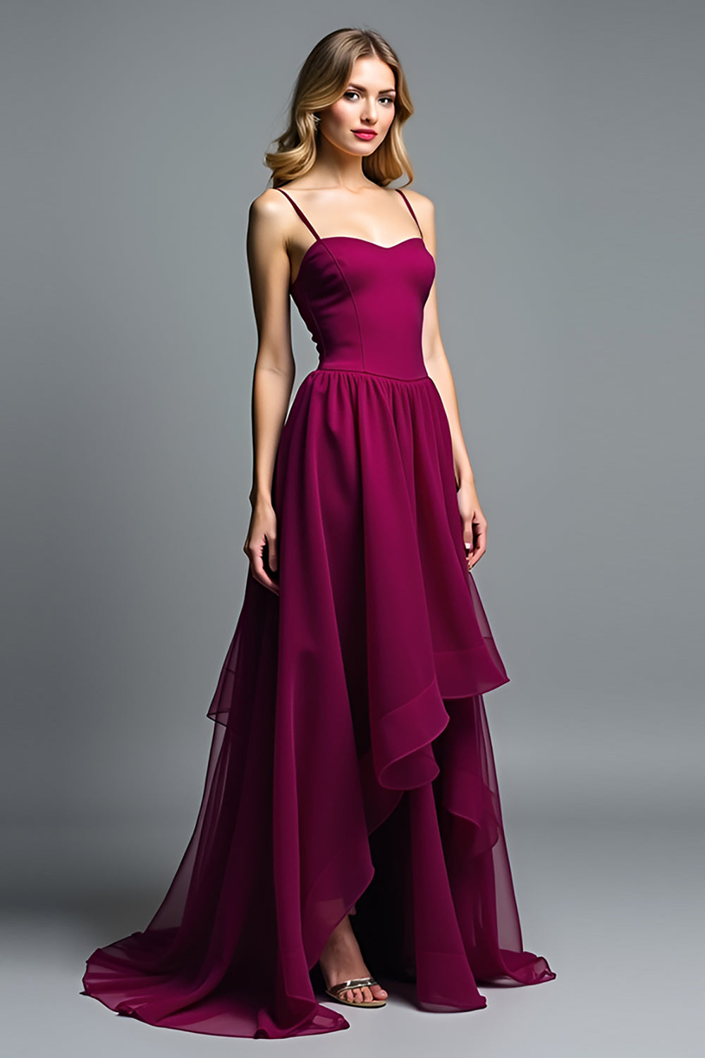 Dark Purple A Line Ruffles Long Chiffon Wedding Guest Dress