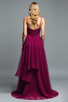 Dark Purple A Line Ruffles Long Chiffon Wedding Guest Dress