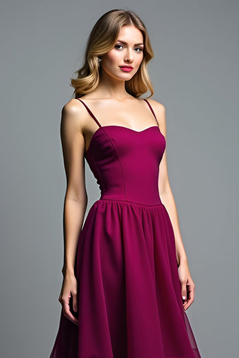 Dark Purple A Line Ruffles Long Chiffon Wedding Guest Dress