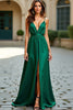 Load image into Gallery viewer, Dark Green A Line Backless Long Prom Dress with Slit