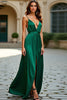 Load image into Gallery viewer, Dark Green A Line Backless Long Prom Dress with Slit