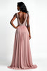 Load image into Gallery viewer, Blush A Line Beaded Long Chiffon Wedding Guest Dress with Slit