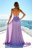 Load image into Gallery viewer, Flowy V-Neck Lilac Pleated Chiffon Long Bridesmaid Dress with Slit