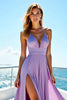 Load image into Gallery viewer, Flowy V-Neck Lilac Pleated Chiffon Long Bridesmaid Dress with Slit