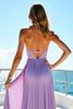 Load image into Gallery viewer, Flowy V-Neck Lilac Pleated Chiffon Long Bridesmaid Dress with Slit