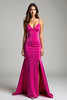 Load image into Gallery viewer, Satin Fuchsia V-Neck Long Prom Dress with Slit