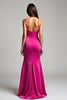 Load image into Gallery viewer, Satin Fuchsia V-Neck Long Prom Dress with Slit