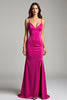 Load image into Gallery viewer, Satin Fuchsia V-Neck Long Prom Dress with Slit