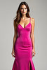 Load image into Gallery viewer, Satin Fuchsia V-Neck Long Prom Dress with Slit