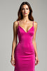 Load image into Gallery viewer, Satin Fuchsia V-Neck Long Prom Dress with Slit