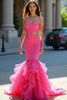 Load image into Gallery viewer, Strapless Mermaid Fuchsia Sheath Long Prom Dress with Ruffles