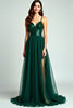 Load image into Gallery viewer, Dark Green A Line Tulle Long Formal Dress with Slit