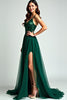 Load image into Gallery viewer, Dark Green A Line Tulle Long Formal Dress with Slit