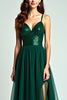 Load image into Gallery viewer, Dark Green A Line Tulle Long Formal Dress with Slit