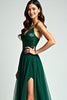 Load image into Gallery viewer, Dark Green A Line Tulle Long Formal Dress with Slit