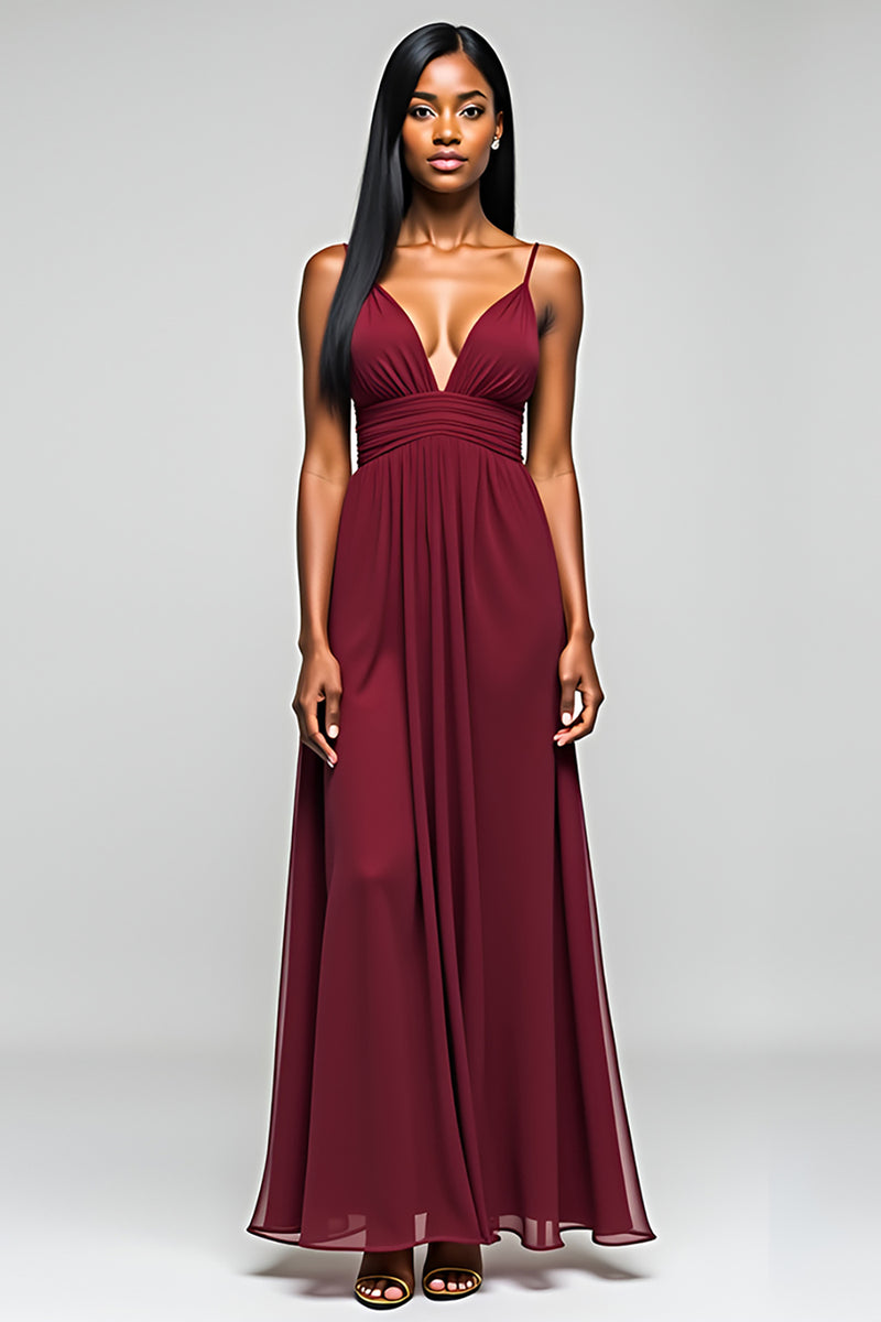 Load image into Gallery viewer, Burgundy Elegant A Line Long Chiffon Bridesmaid Dress